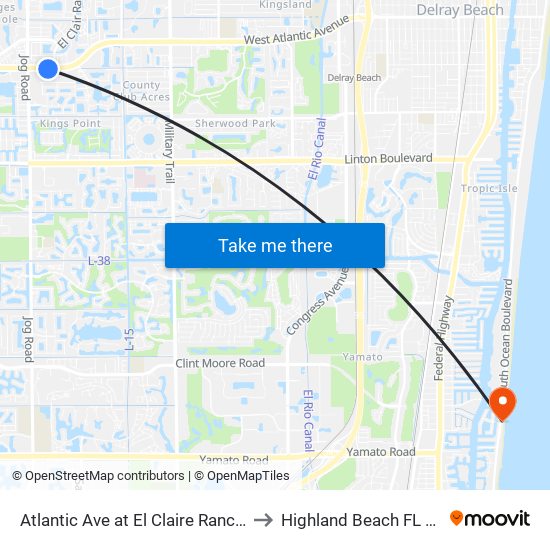 Atlantic Ave at El Claire Ranch Rd to Highland Beach FL USA map