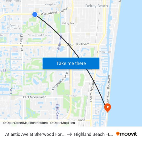 Atlantic Ave at Sherwood Forest Dr to Highland Beach FL USA map