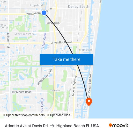 Atlantic Ave at Davis Rd to Highland Beach FL USA map
