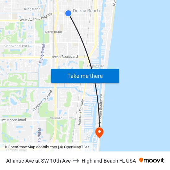 Atlantic Ave at  SW 10th Ave to Highland Beach FL USA map