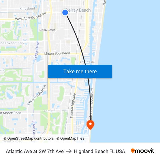 Atlantic Ave at  SW 8th Ave to Highland Beach FL USA map