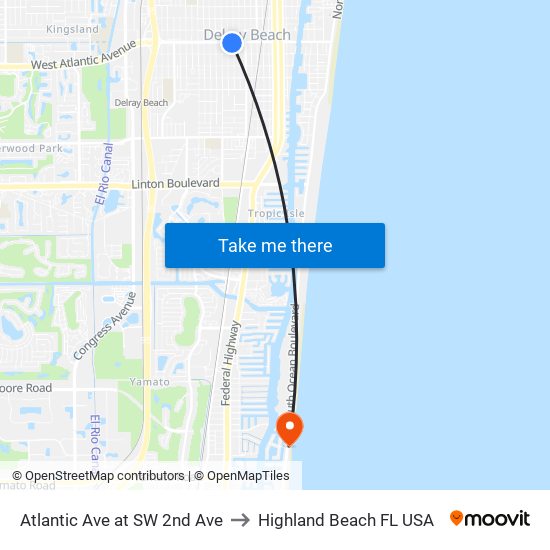 Atlantic Ave at  SW 2nd Ave to Highland Beach FL USA map
