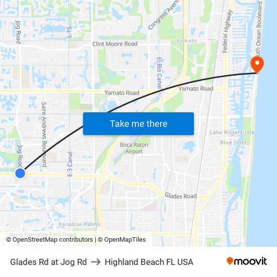 Glades Rd at Jog Rd to Highland Beach FL USA map