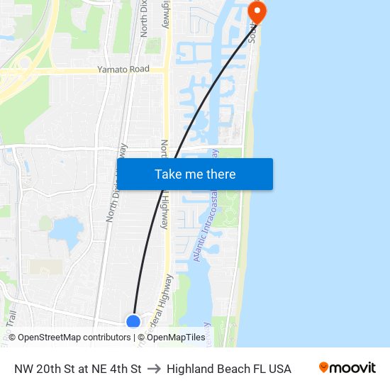 NW 20th St at NE 4th St to Highland Beach FL USA map