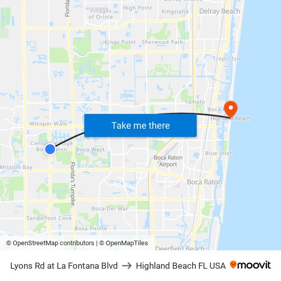 Lyons Rd at  La Fontana Blvd to Highland Beach FL USA map