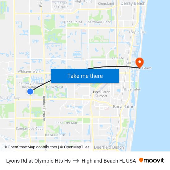 Lyons Rd at  Olympic Hts Hs to Highland Beach FL USA map