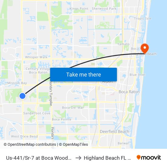 Us-441/Sr-7 at Boca Woods Ln to Highland Beach FL USA map