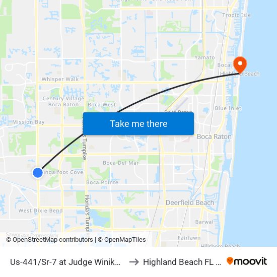 Us-441/Sr-7 at Judge Winikoff Rd to Highland Beach FL USA map