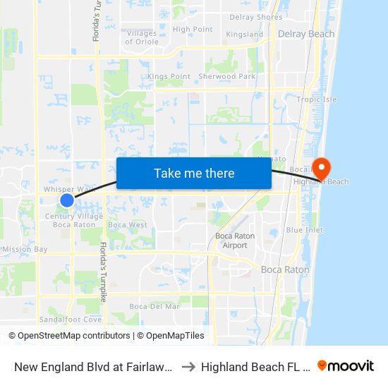 New England Blvd at Fairlawn Way to Highland Beach FL USA map