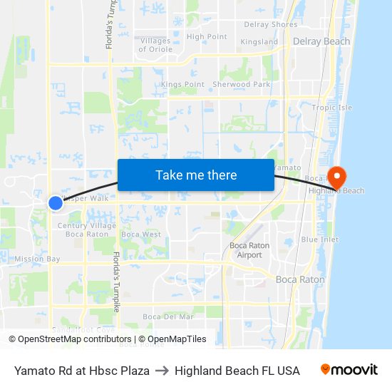Yamato Rd at Hbsc Plaza to Highland Beach FL USA map