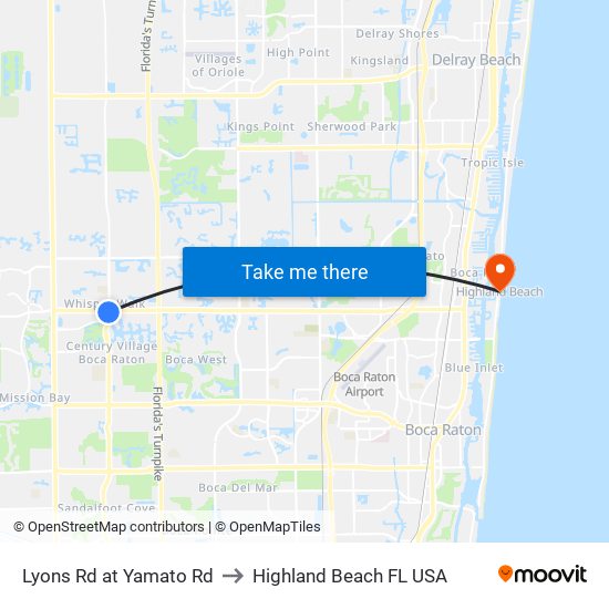 LYONS RD at YAMATO RD to Highland Beach FL USA map