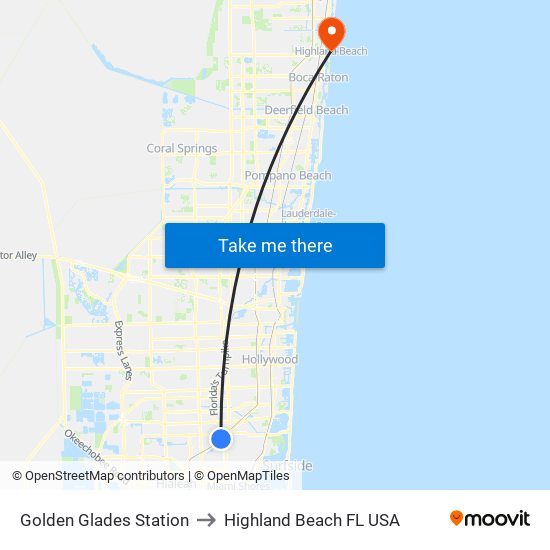 Golden Glades Station to Highland Beach FL USA map