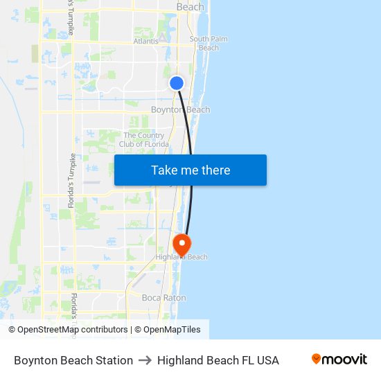 Boynton Beach Station to Highland Beach FL USA map