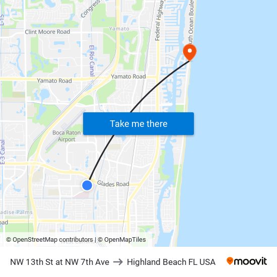 NW 13th St at NW 7th Ave to Highland Beach FL USA map