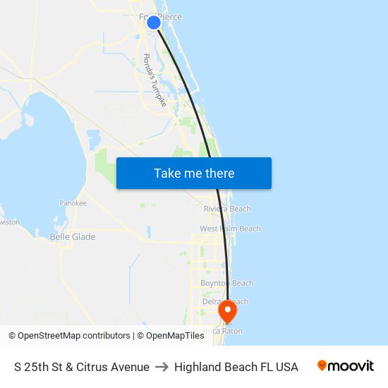 S 25th St & Citrus Avenue to Highland Beach FL USA map