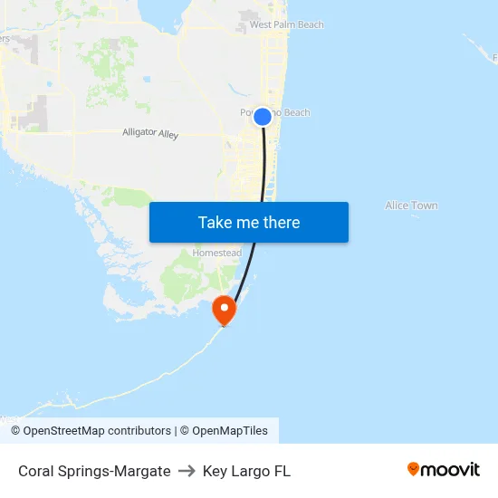 Coral Springs-Margate to Key Largo FL map