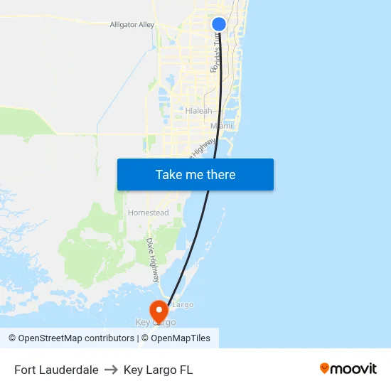 Fort Lauderdale to Key Largo FL map