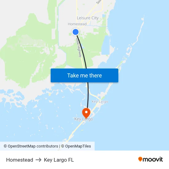 Homestead to Key Largo FL map