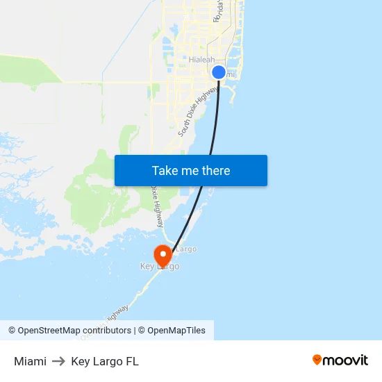 Miami to Key Largo FL map