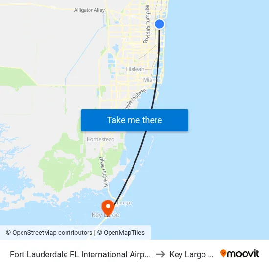 Fort Lauderdale FL International Airport to Key Largo FL map