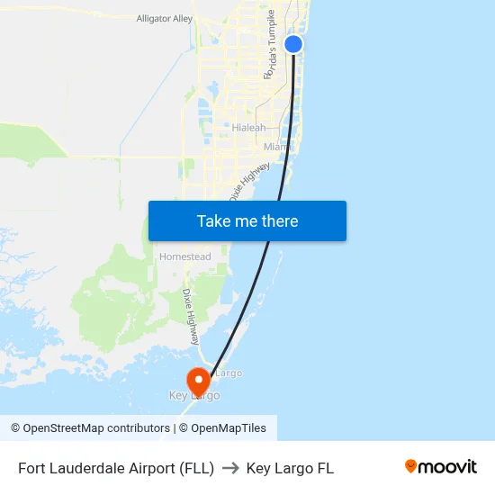 Fort Lauderdale Airport (FLL) to Key Largo FL map