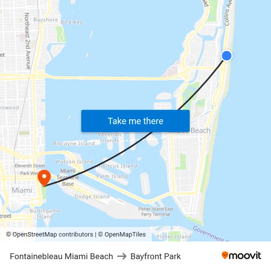 Fontainebleau Miami Beach to Bayfront Park map