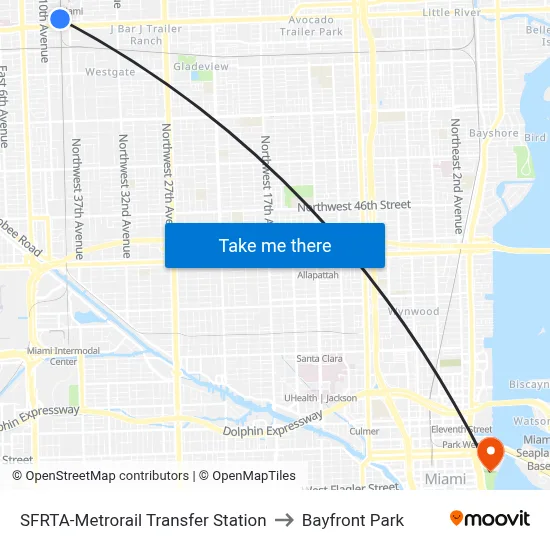 SFRTA-Metrorail Transfer Station to Bayfront Park map