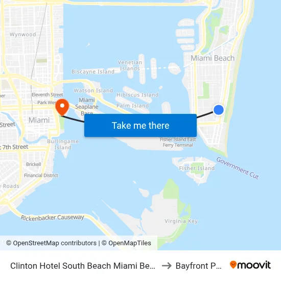 Clinton Hotel South Beach Miami Beach to Bayfront Park map