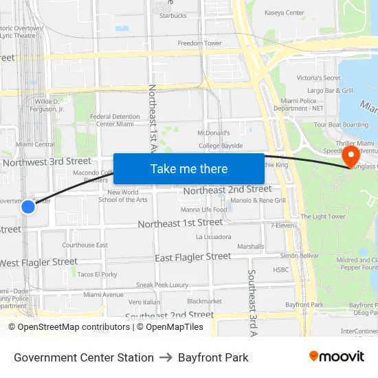 Government Center Station to Bayfront Park map