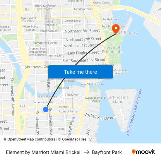 Element by Marriott Miami Brickell to Bayfront Park map