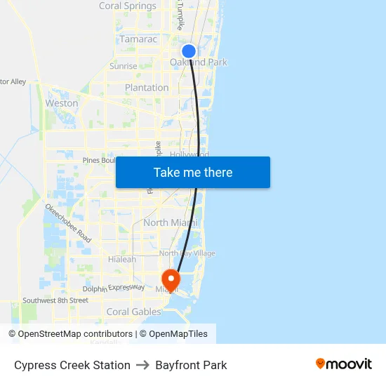 Cypress Creek Station to Bayfront Park map