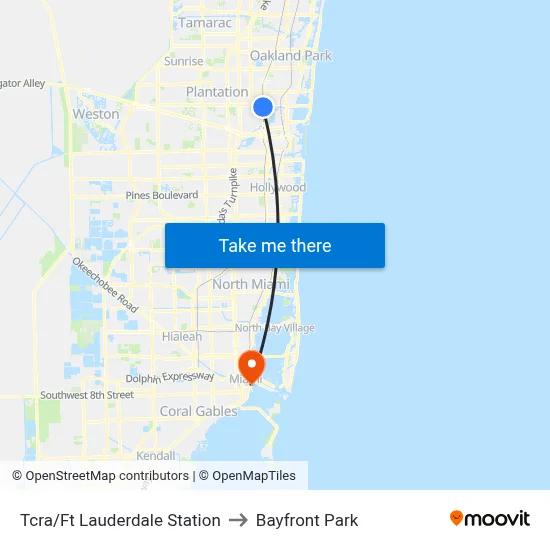 Tcra/Ft Lauderdale Station to Bayfront Park map