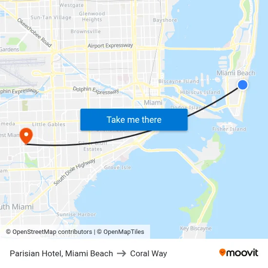 Parisian Hotel, Miami Beach to Coral Way map
