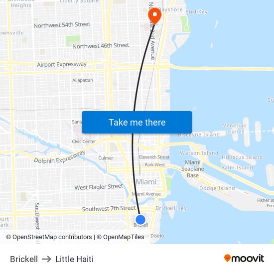 Brickell to Little Haiti map