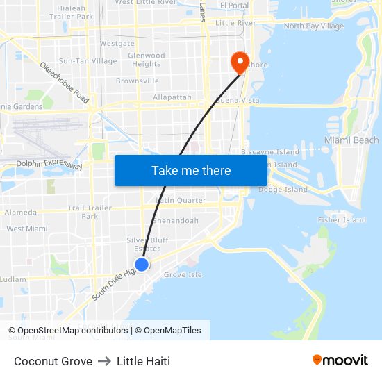 Coconut Grove to Little Haiti map