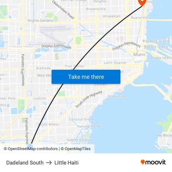 Dadeland South to Little Haiti map