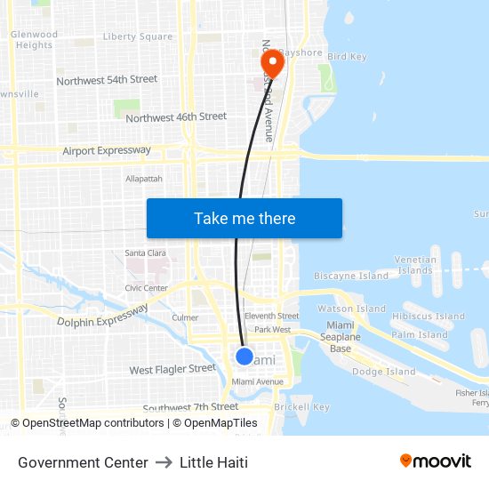 Government Center to Little Haiti map