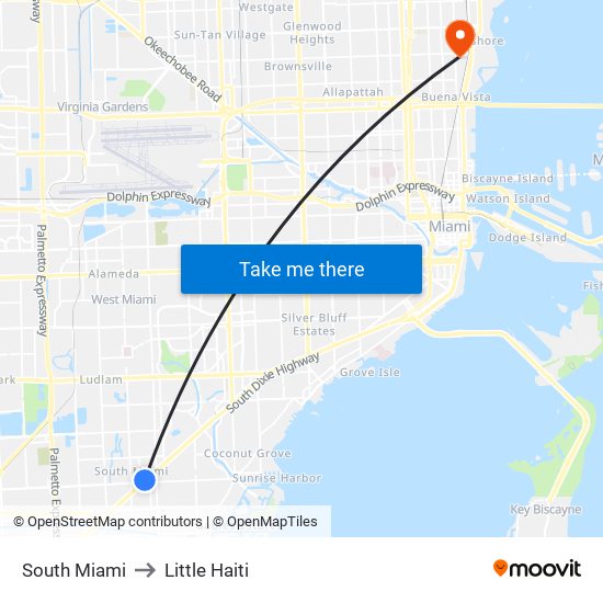 South Miami to Little Haiti map