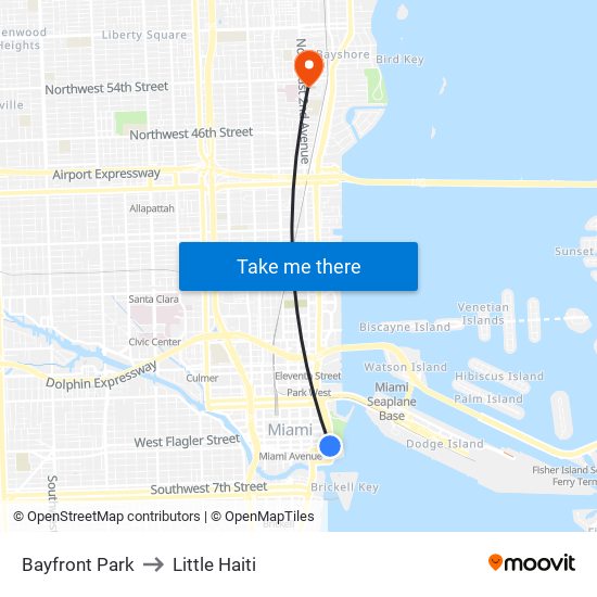 Bayfront Park to Little Haiti map