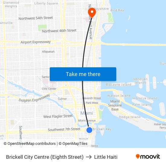 Brickell City Centre (Eighth Street) to Little Haiti map