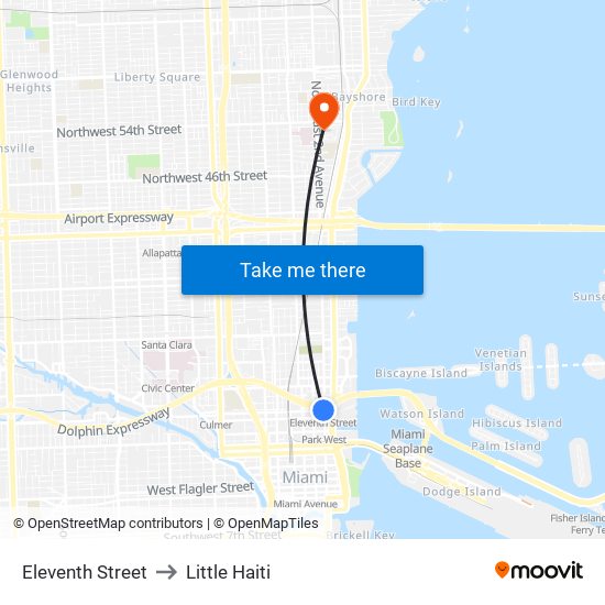 Eleventh Street to Little Haiti map