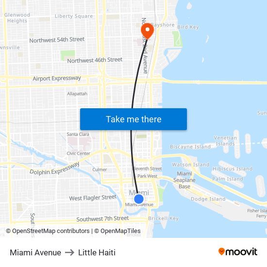 Miami Avenue to Little Haiti map