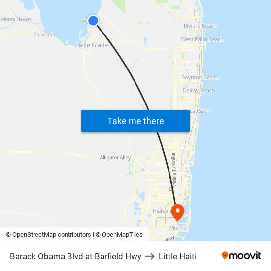 Barack Obama Blvd at Barfield Hwy to Little Haiti map