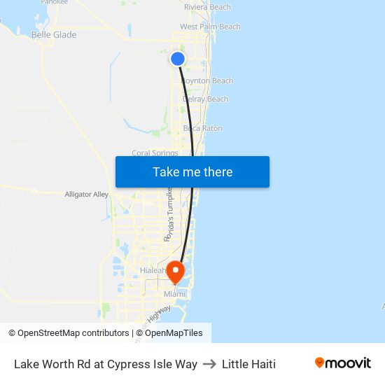 Lake Worth Rd at Cypress Isle Way to Little Haiti map