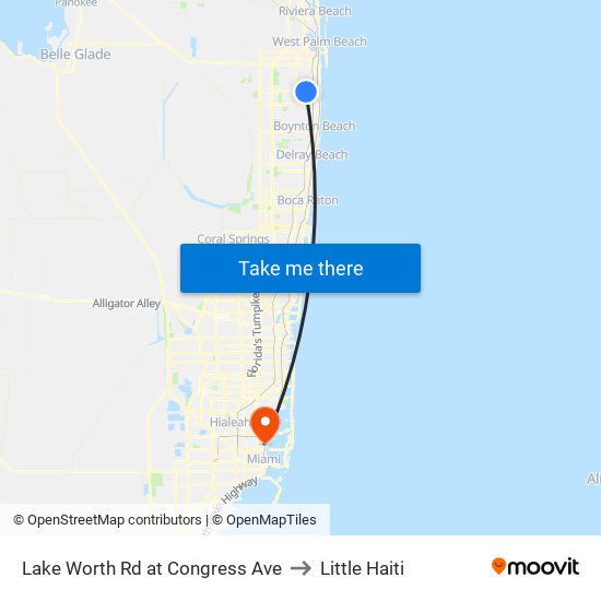 Lake Worth Rd at Congress Ave to Little Haiti map