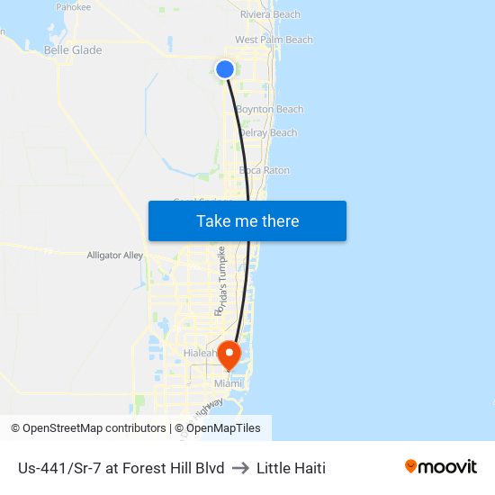 Us-441/Sr-7 at Forest Hill Blvd to Little Haiti map