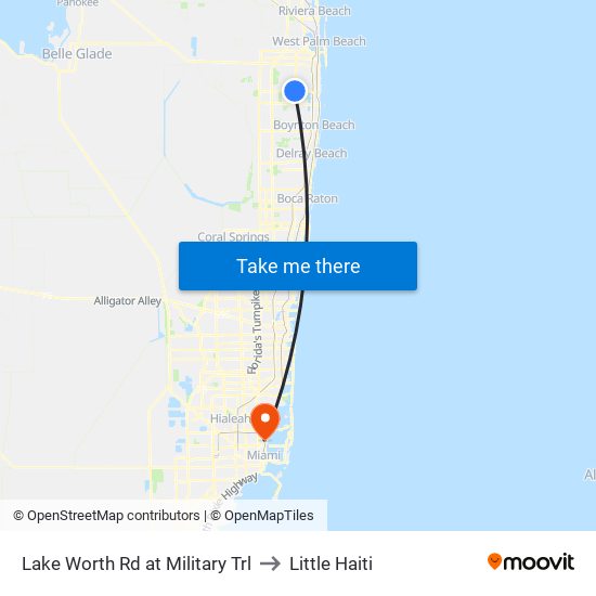 Lake Worth Rd at Military Trl to Little Haiti map