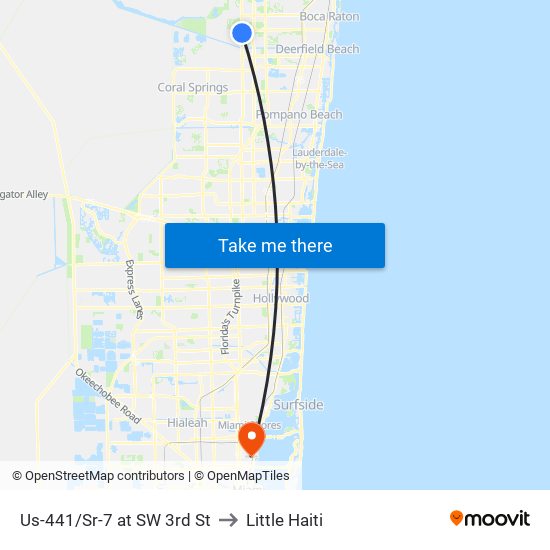 Us-441/Sr-7 at SW 3rd St to Little Haiti map