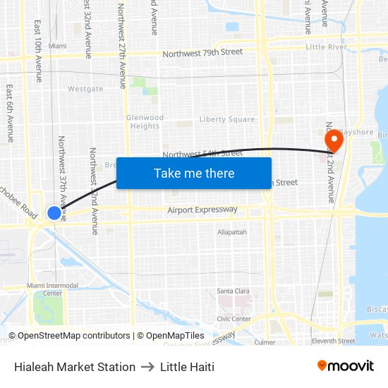 Hialeah Market Station to Little Haiti map