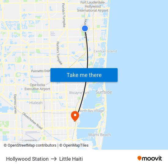 Hollywood Station to Little Haiti map